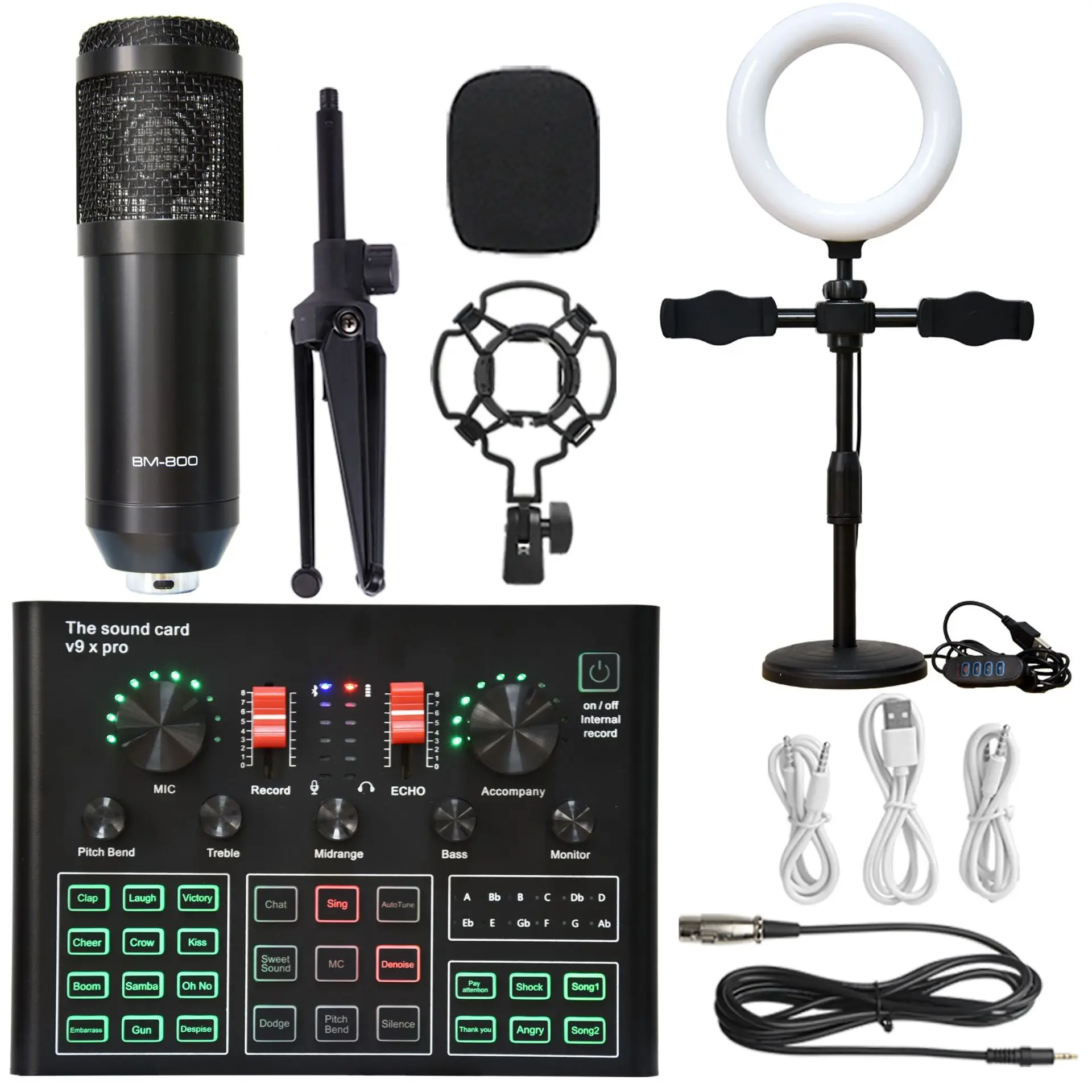 V9XPro Sound Card Studio Mixer Noise Reduction Portable Microphone Voice BM800 Live Broadcast for Phone Computer Record V9X Pro 