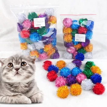 

20/50pcs Cute Funny Cat Toys Glitter Sound Paper Ball Cat Toy Creative Colorful Interactive Cat Chew Bouncy Ball Toy Cat Product