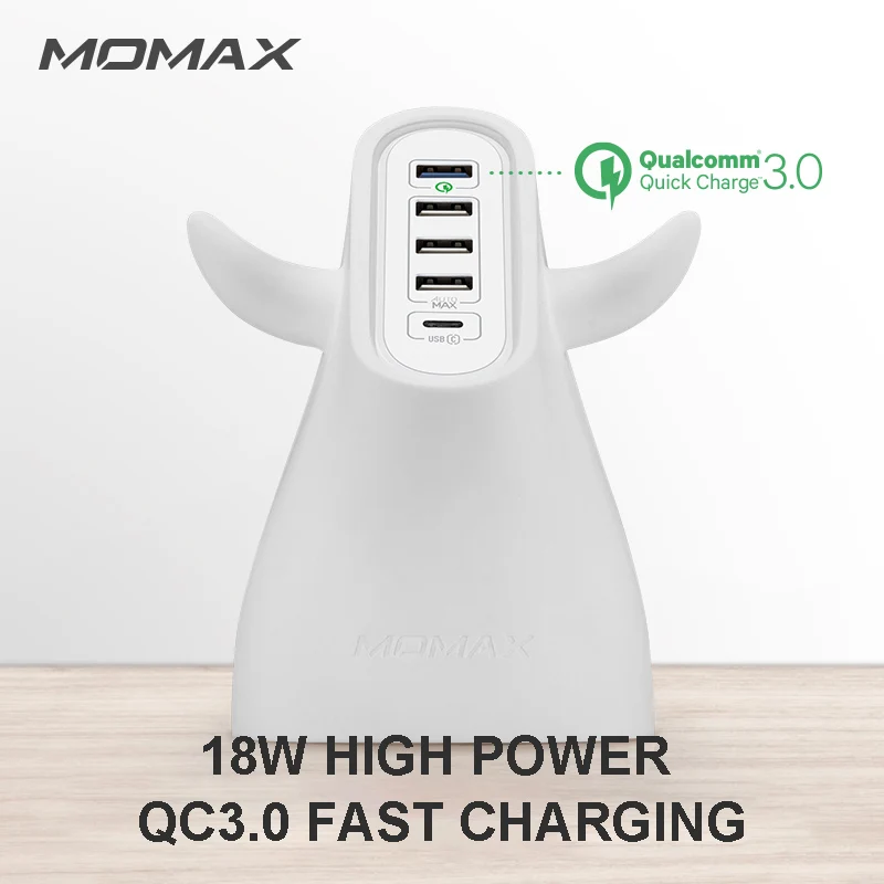 MOMAX UM5ST bull умное Цифровое зарядное устройство-обновление(5 USB QC3.0+ USB C) 40W быстрая зарядка AutoMax технология Универсальное напряжение