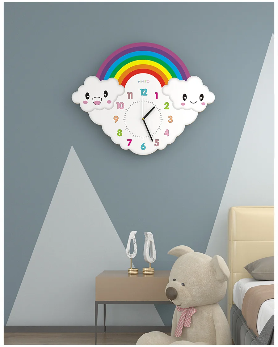 16 zoll Cartoon Regenbogen Wanduhr Kreative Stumm Uhr Schöne Kinder Wohnzimmer Cafe Stille Kunst Wand Uhr Uhr – Detail 11