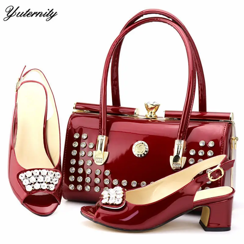 

Yuternity Italian Style Rhinestone Sandals Shoes And Bags Set Hot Sale Fashion High Heels Shoes And Bag Set For Evening Party
