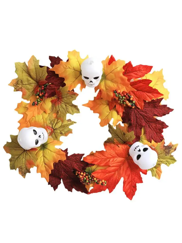 

35CM Skeleton Garland Window Decoration Pendant Maple Leaf Halloween Skull Wreath Props Front Door Home Wall Decoration