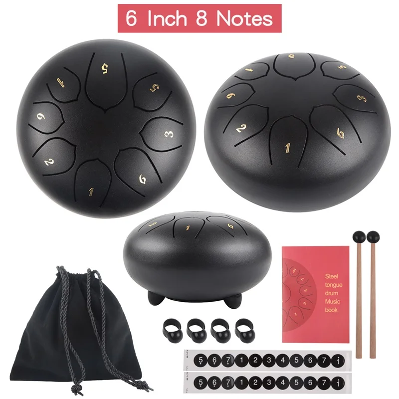 

Tongue Drum 6 Inch Steel Tongue Drum Set 8 Tune Hand Pan Drum Pad Tank Sticks Carrying Bag Percussion Instruments Accessories