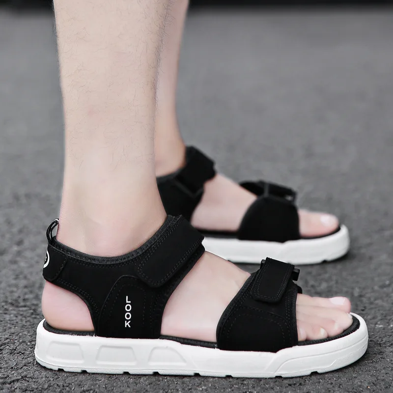 

Fashion Leisure Summer Sandals for Men Canvas Basic Front Rear Strap Beach Sandals Low Sewing Casual Breathable Shoes