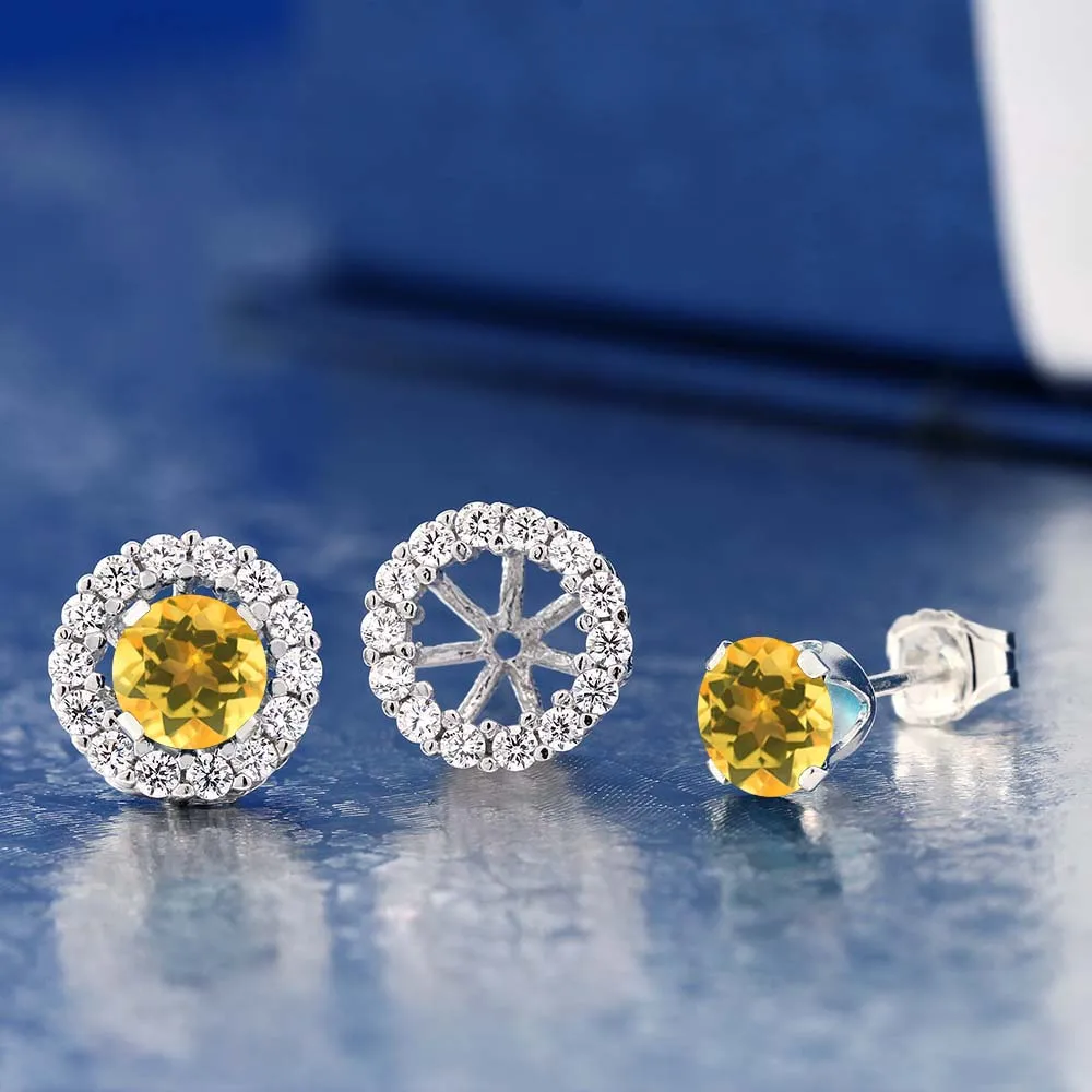 GemStoneKing 1,29 Ct круглые натуральные цитриновые серьги для женщин, 925 пробы серебряные серьги-гвоздики с курткой, хорошее ювелирное изделие
