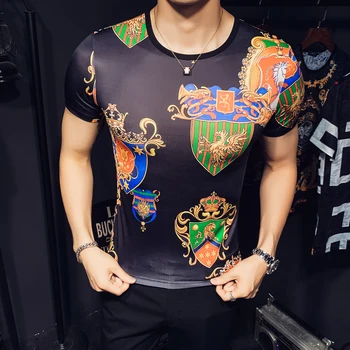 

Luxury T Shirt Men Streetwear Hot Casual T-Shirt Fashion Social Club Outfits Summer Short-sleeved Print Ice Silk Men Short