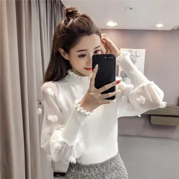 

Appliques Lace Sexy Stitching Knitted Sweater Feminine Casual High-necked Long-sleeved Sweaters Female 2020 Spring Autumn Flower
