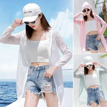 

Women's Sun Protection Clothing Korean Mid-Length Hooded Sun Protection Cardigan