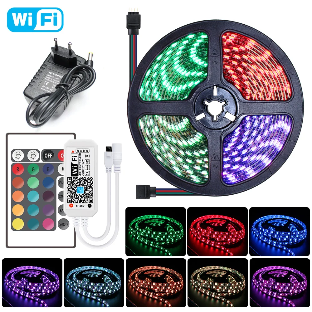 SMD 5050 Wi-Fi RGB ленты Светодиодные светильник 5 м 10 15 Водонепроницаемый черный