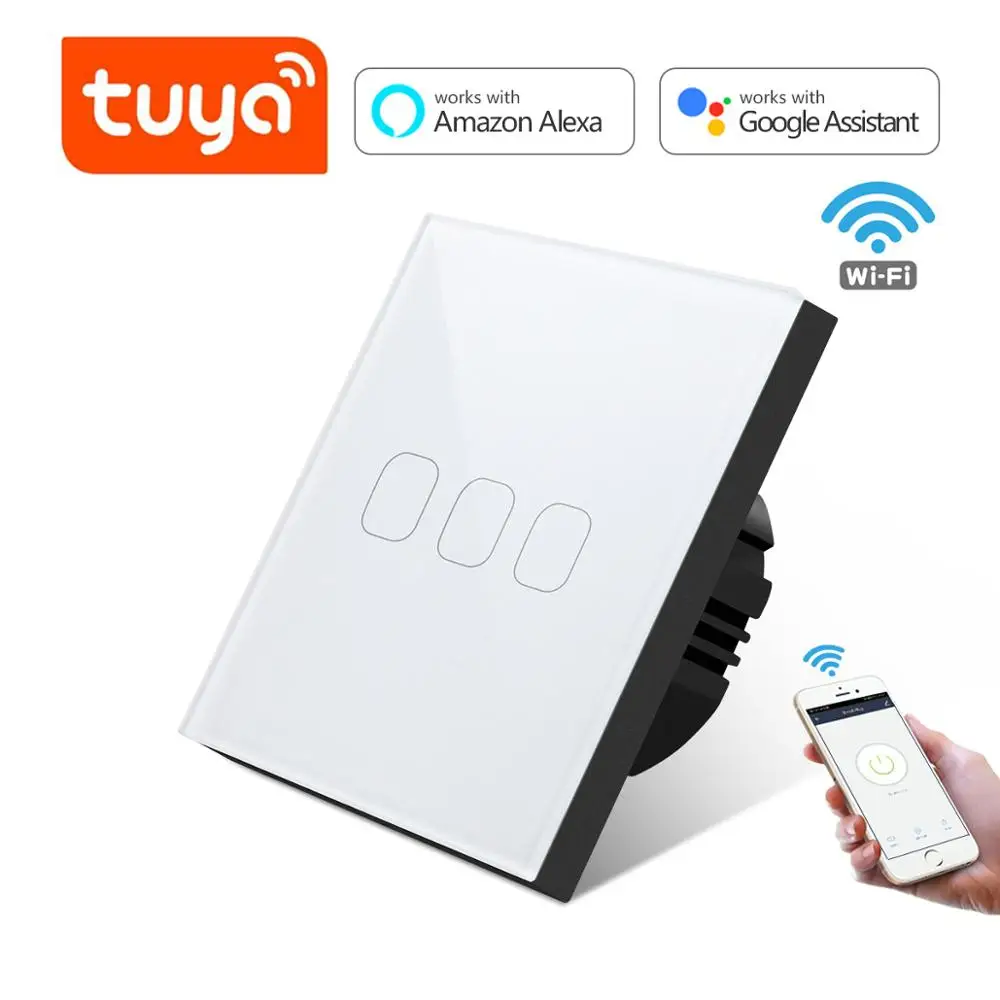Умный настенный выключатель Tuya Smart Life Wi Fi 1/2/3 кнопочный 1 канал для Google Home Amazon Alexa /RF