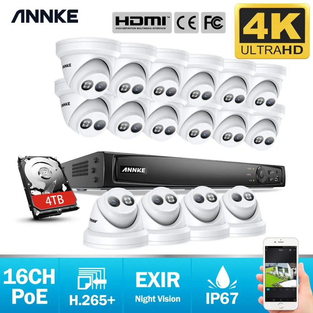

ANNKE 16CH 4K Ultra HD POE Network Video Security System 8MP H.265+ NVR With 16pcs 8MP Weatherproof IP Camera CCTV Security Kit