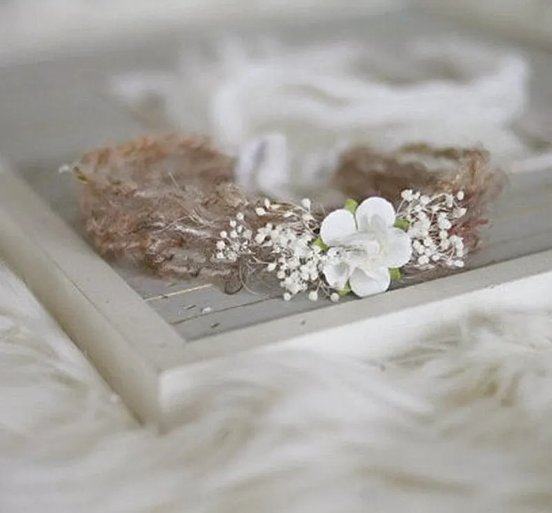 newborn photography props flower headband baby girl headwear cured hay headdress
