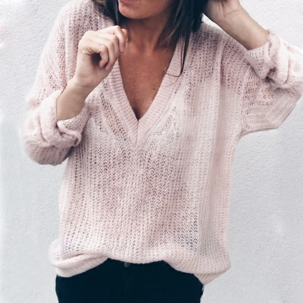 

2019 Autumn Winter Basic Deep V Neck Sweater Women Knitted Pullovers Tops Oversized Solid Jumpers Plus Size 5xl Sweaters