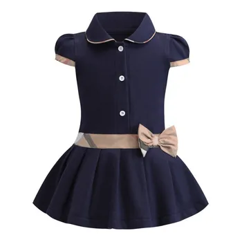 

baby girl dress 2020 New Clothes Summer Brand baby Girls lapels Children Clothing England Style Cotton Straight Kids Dresses