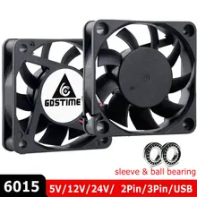 Gdstime 6015 – ventilateur de refroidissement DC sans balais, 60MM 5V 12V 24V, 2 broches, 3 broches, 60x60x15mm, 6cm, pour boîtier d'ordinateur, 2 pièces/lot