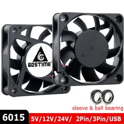 Gdstime 6015 – ventilateur de refroidissement DC sans balais, 60MM 5V 12V 24V, 2 broches, 3 broches, 60x60x15mm, 6cm, pour boîtier d'ordinateur, 2 pièces/lot 