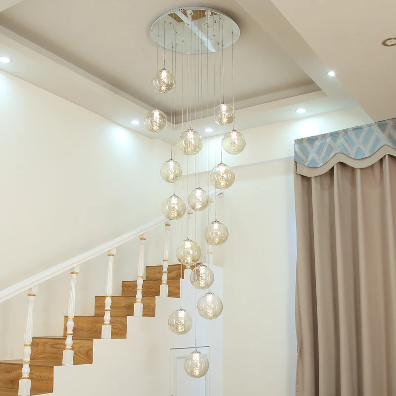 Высокая вилла Entryway Orb стеклянные лестницы Висячие спиральные длинные лампы Современные хрустальные бусины лестница люстра для дома