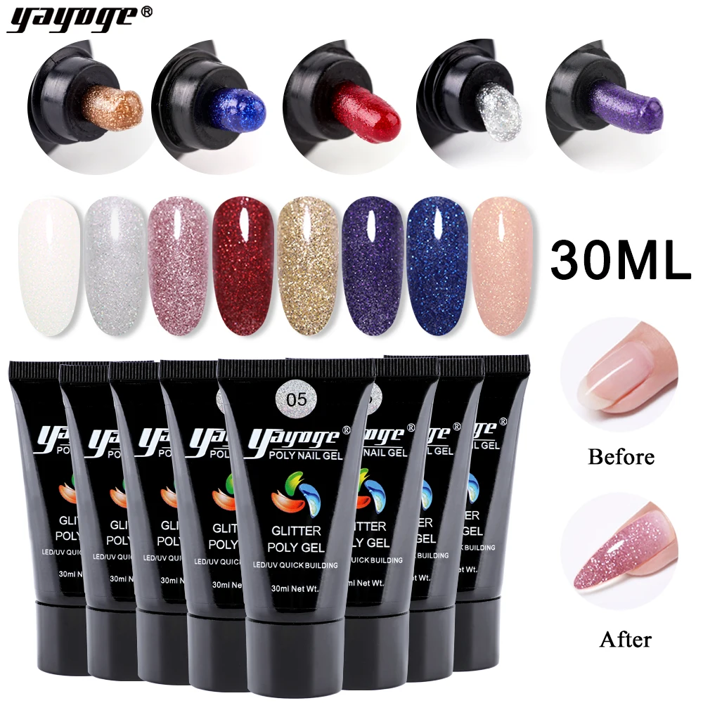 Yayoge 30ml Glitter Poly Gel UV LED Quick Builder Camouflage Nail Finger Extension Gel Nail Art 2
