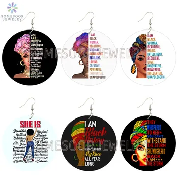 

SOMESOOR Praise Black Woman African Wooden Drop Earrings Beautiful Magical Powerful Melanin Both Sides Printed For Women Gifts