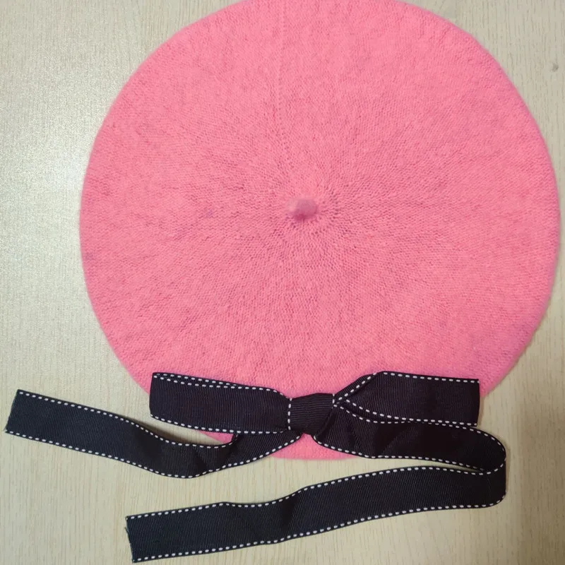 Pink Новинка, модные женские мягкие элегантные береты с бантом, зимняя теплая шапка Harajuku, шерстяной берет, шапка с бантом M258 - Цвет: Pink