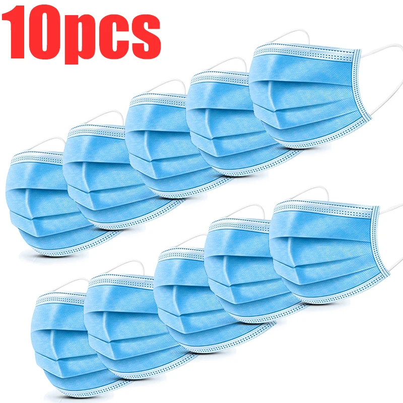 

10Pcs Mouth Face Mask Disposable Cotton Face Masks Anti Dust Flu 3 Layer Activated Carb Anti Protective Filter Safety Maska