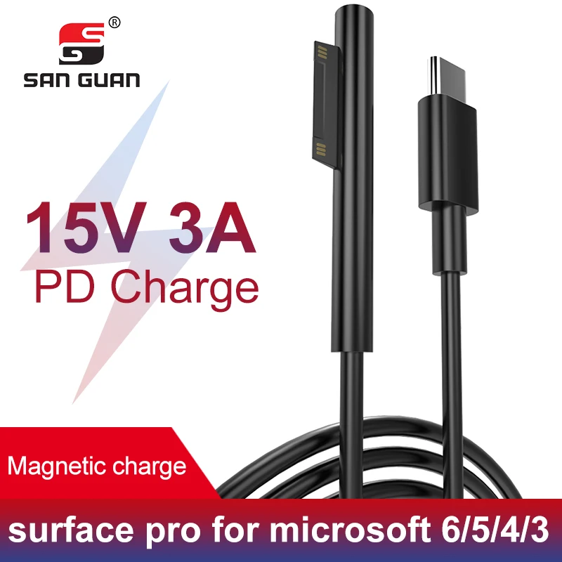 

PD 3A 15V USB C to Microsoft Surface Cable Power Supply Adapter Charging Cord 1.5M for Microsoft Surface Pro 6/5/4/3/Pro Go