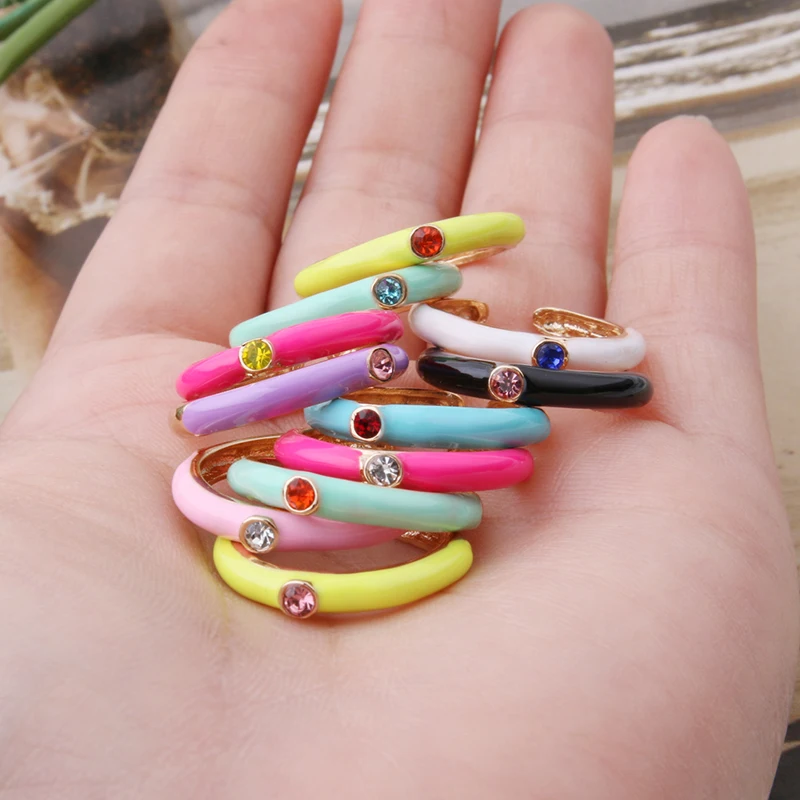 Y2K Multicolor Enamel Dripping Oil Open Ring For Women Adjustable Gold Plated Chunky Finger Rings Party Jewelry gift