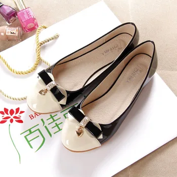 

Sweet Butterfly-knot Crystal Women Basic Low Heel Pumps Round Toe Casual PU Slip-On Single Shoes With Shallow Ladies Pumps