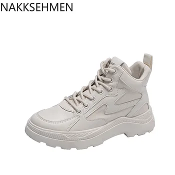 

NAKKESHMEN-2020 Autumn New England Motorcycle Students Thin Boots Platform Ankle Boots Single Boots