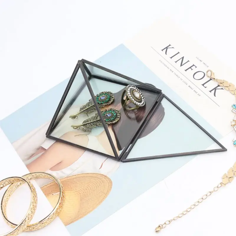 Geometrical Clear Glass Jewelry Box Triangle Open Cover Crafts Storage Women Lady Jewelry Box Container Display Boxes