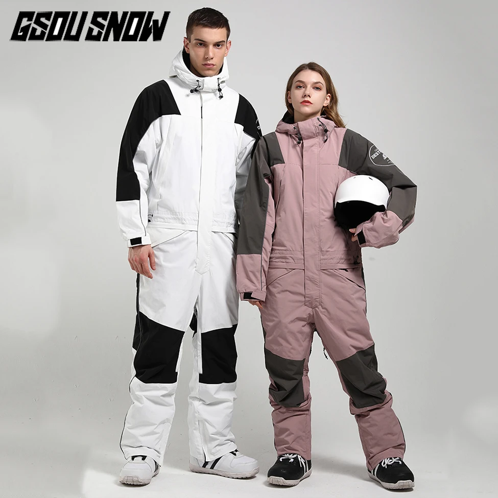 GSOU SNOW One Piece Ski Suit Windproof Waterproof Women Men Unisex One- Piece Snowboard Winter Breathable Jumpsuit New