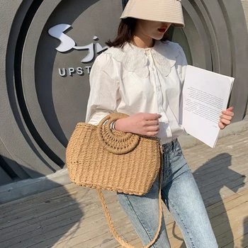 

Retro Women Rattan Shoulder Handbag Woven Straw Beach Ladies Messenger Tote Bag Crossbody Bags Bohemian Summer Straw Handbag