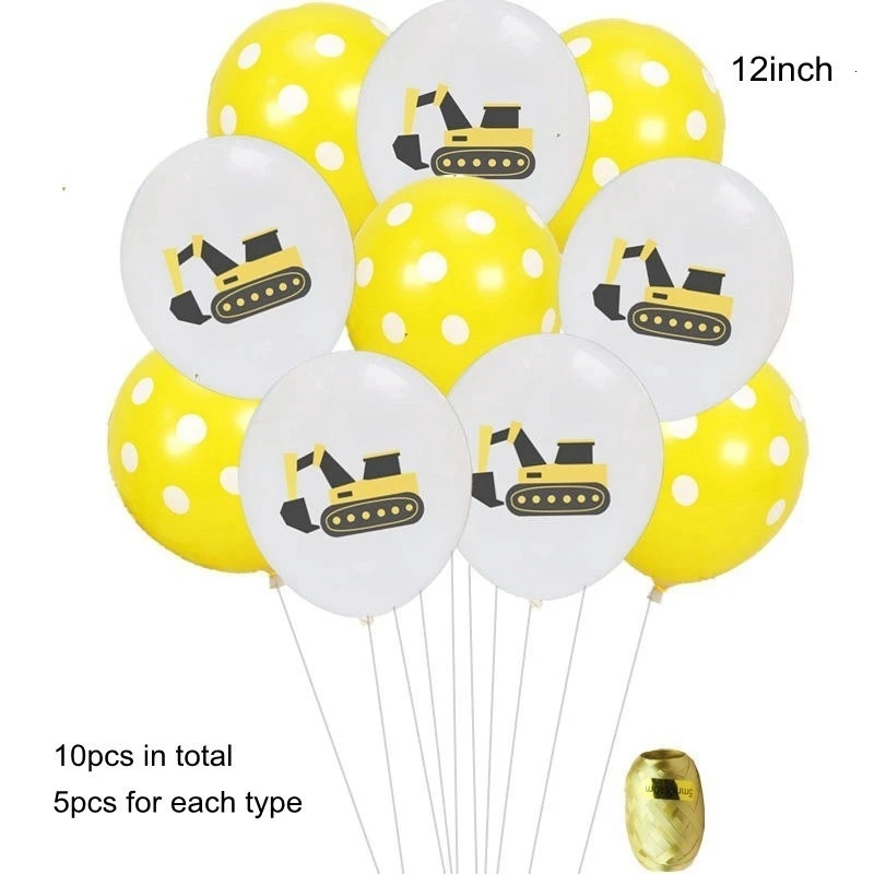 10p white yellowdotB 1 компл. Строительство трактор тема надувные шары грузовик автомобиль баннеры торт Декор малыш душ Мальчики день рождения поставки - Цвет: 10p white yellowdotB