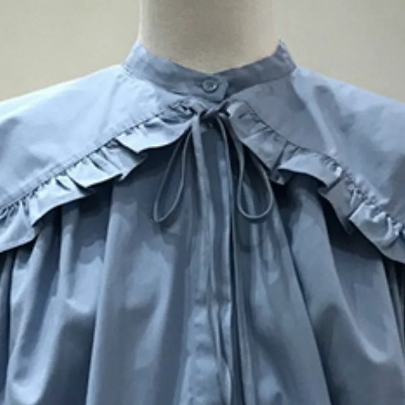 Neploe, Корейская Элегантная блузка с круглым отложным воротником, на шнуровке, с бантом, с длинным рукавом, свободная, однотонная, на осень и весну, Blusas, новая рубашка