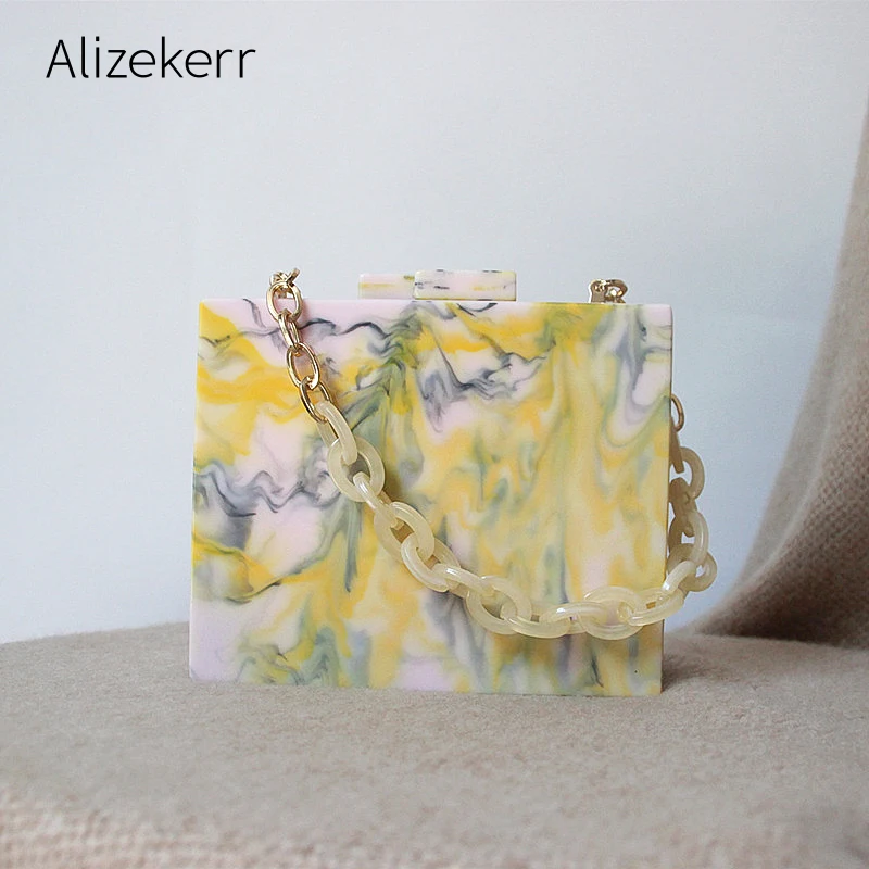 

Acrylic Box evening clutch bags Women Stone Pattern Acrylic Chain Small Party Purses And Handbags Luxury Ladies Color Printing