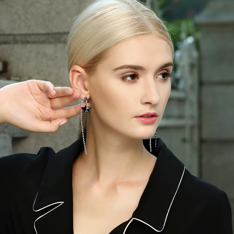 Warme Farben серьги с кристаллами Swarovski женские корейский стиль ассиметричные черная