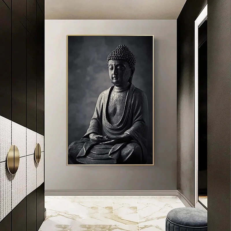 Black Meditating Buddha Statue Wall Art Canvas Prints Canvas Art Paintings on The Wall Buddhism Pictures for Home Cuadros Decor