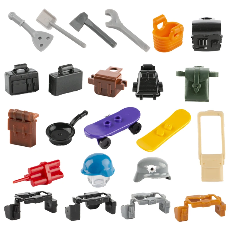 

WW2 Military Weapon Building Blocks Bag Backpack Soldier Figure Helmet SWAT Belt Friends MOC City Accessories Bricks Toys C121