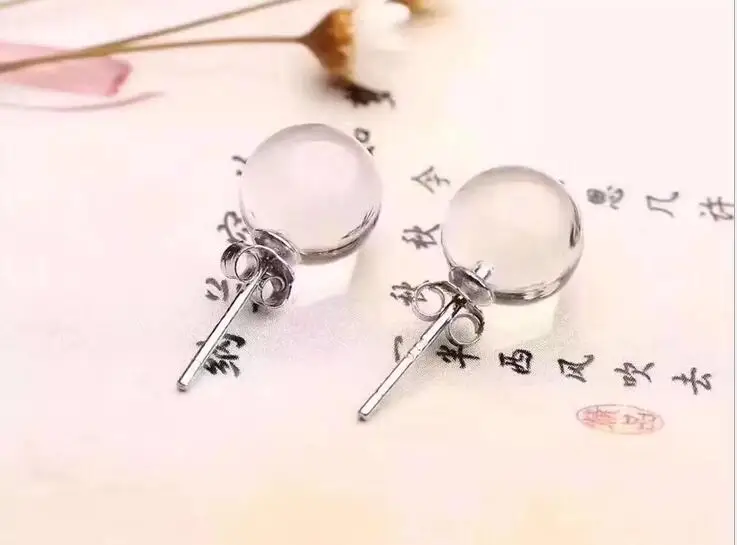 Серьги из натурального белого хрусталя, 8 мм, круглые, модные, с 925 серебром, женские простые серьги