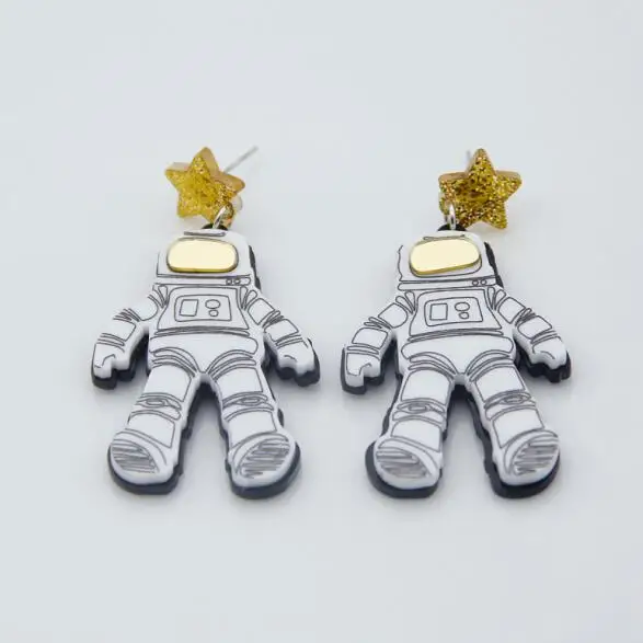 FishSheep Милые Акриловые НЛО летающая тарелка Висячие серьги для женщин золотой блеск космический корабль большие висячие серьги модные ювелирные изделия - Окраска металла: Spaceman