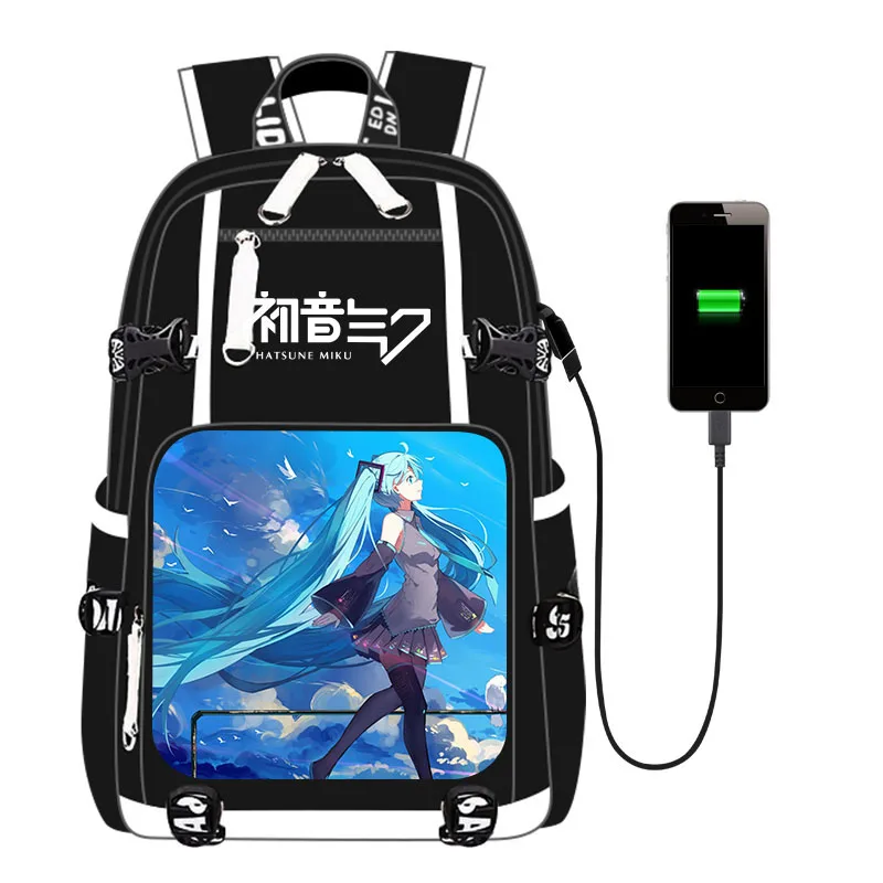 Аниме Mochila ноутбук Hatsune Miku Vocaloid Студенческая сумка для отдыха и путешествий с usb зарядным портом школьные сумки для подростков мальчиков и девочек