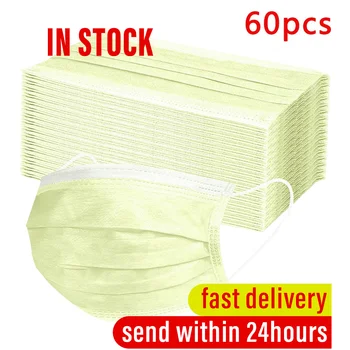

60 Pcs Yellow Solid Mask One time Disposable Face Masks Classic Protective For Adults Mascarillas Con Filtro Mascarilla Tela Mas