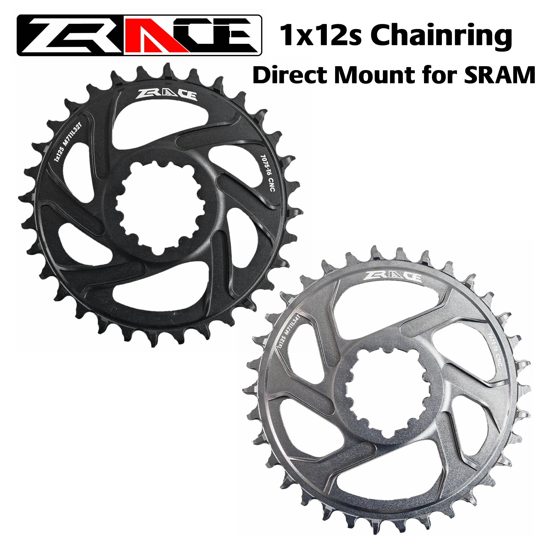 

ZRACE 1 x 12s Chainring, 28/30/32/34/36T 7075AL Vickers-hardness 21, offset 6mm, for SRAM Direct Mount Crank, compatible Eagle