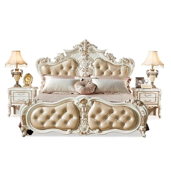 

In stock classic style king size bed leather bed