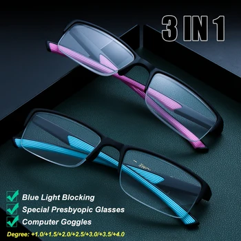 

Unisex Half Frame Reading Glasses Ultralight Blue Light Blocking Anti-fatigue Presbyopia Eyeglasses Diopter +1.0~+4.0 Eyewear
