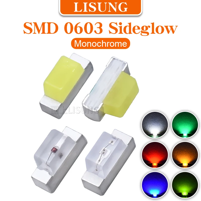 1000 шт./пакет боковой вид SMD 0603 светодиодный белый красный зеленый желтый синий
