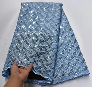 

French Sky Blue Lace Fabric African Embroidered Tulle Lace Fabric With Sequins Nigerian Lace Fabric For Wedding Party Dress S-96