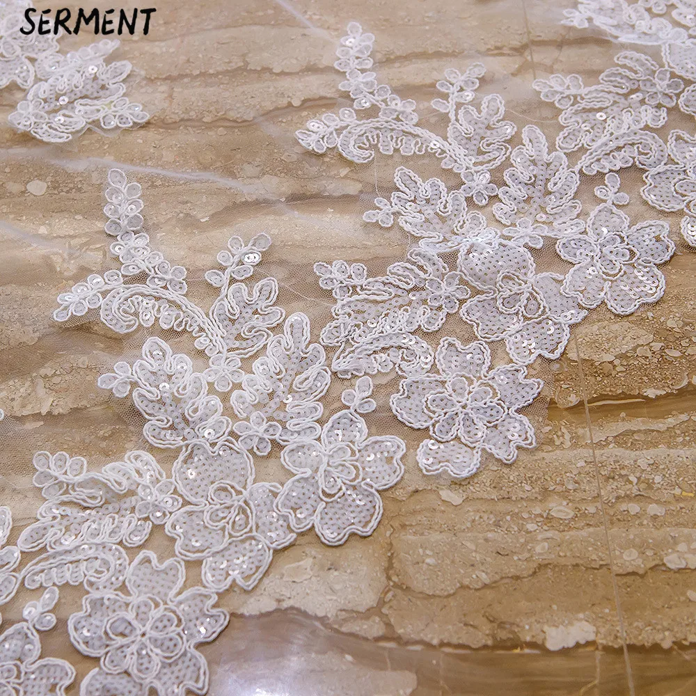 SERMENT Cathedral Wedding Veil Bead Edge Three-Layer Apliqued 400cm Lace Sequins Long Tailed Bride Veil White Wedding Accessorie SERMENT Cathedral Wedding Veil Bead Edge Three-Layer Apliqued 400cm Lace Sequins Long Tailed Bride Veil White Wedding Accessorie