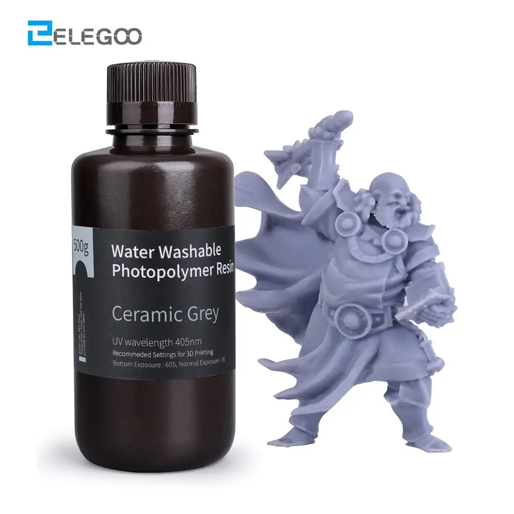 ELEGOO Water Washable 3D Printer Resin LCD UV-Curing Resin 405nm Standard Photopolymer Resin for LCD 3D Printing 500ml Grey afbeelding