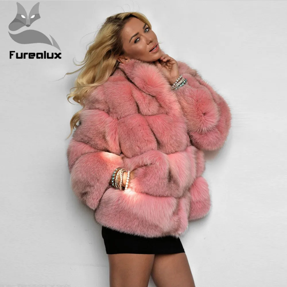 Furealux пальто с натуральным мехом Куртка из натурального Лисьего меха короткое тонкое теплое зимнее пальто с лисой верхняя одежда с воротником для девочек высокого качества